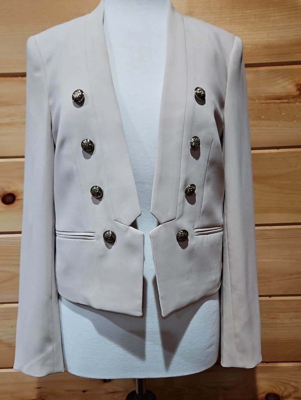 Forever 21 Double-Breasted Blazer in Light Beige with Gold Buttons Size L